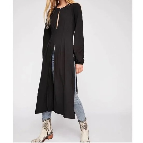 Free People Tops - NEW Free People “Maldives” High Black Slit MIDI Tunic Top-  Large